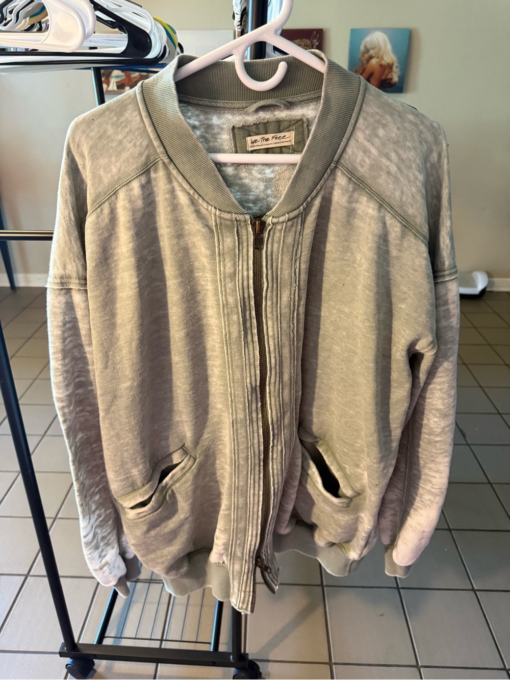 We The Free Washed Sage Green Utility Bomber Jacket